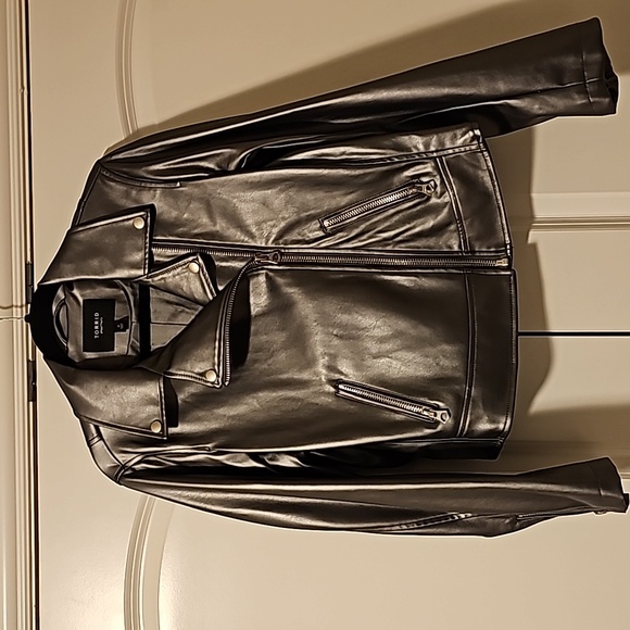 EUC Moto Faux Leather Metallic Moto Jacket size 0 - Picture 3 of 9
